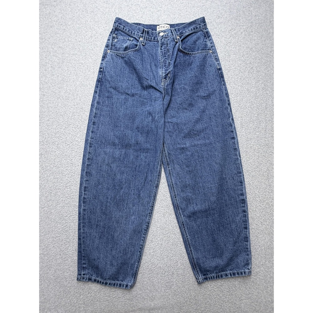 Etica Womens 29 Barrel Leg Jeans Blue Medium Wash High Rise Relaxed Tapered